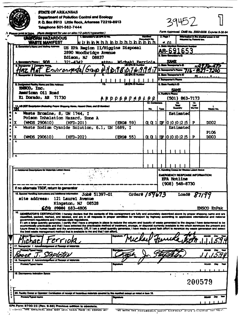 A Properly Prepared Uniform Hazardous Waste Manifest