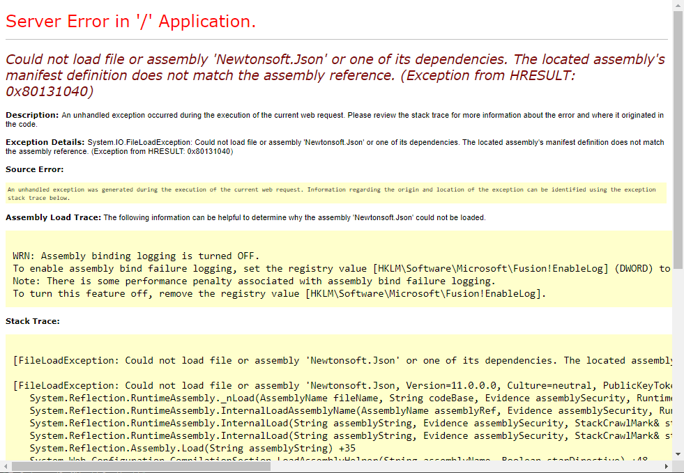 Assembly Manifest Definition Does Not Match