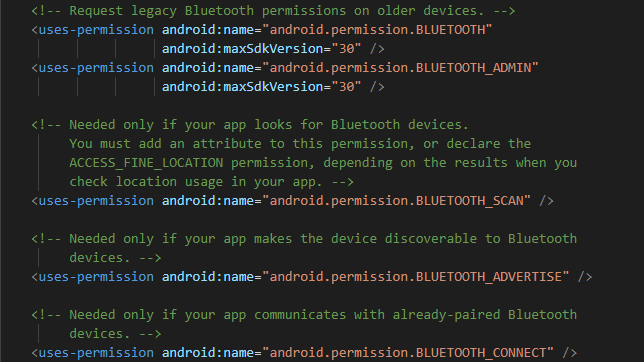 Bluetooth Permission Missing in Manifest