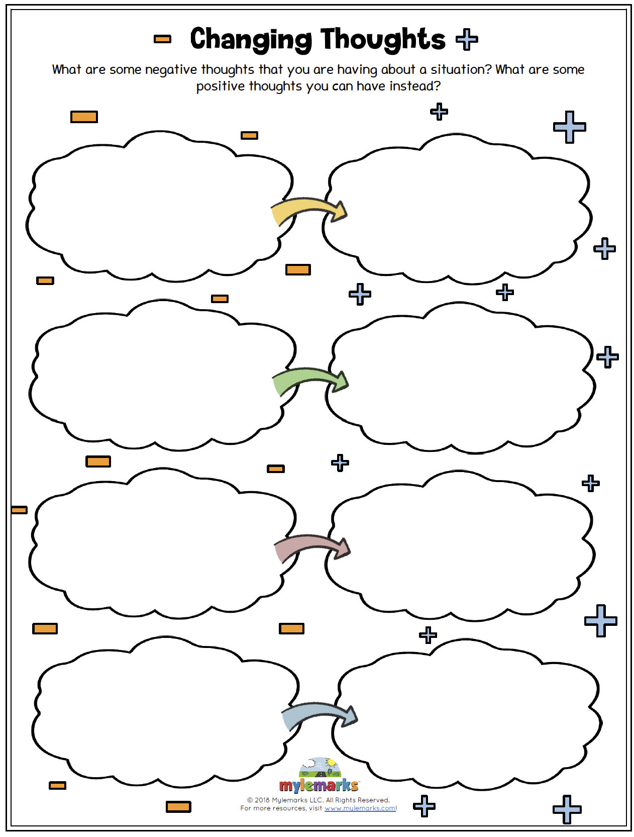 Changing Negative Thoughts to Positive Worksheet