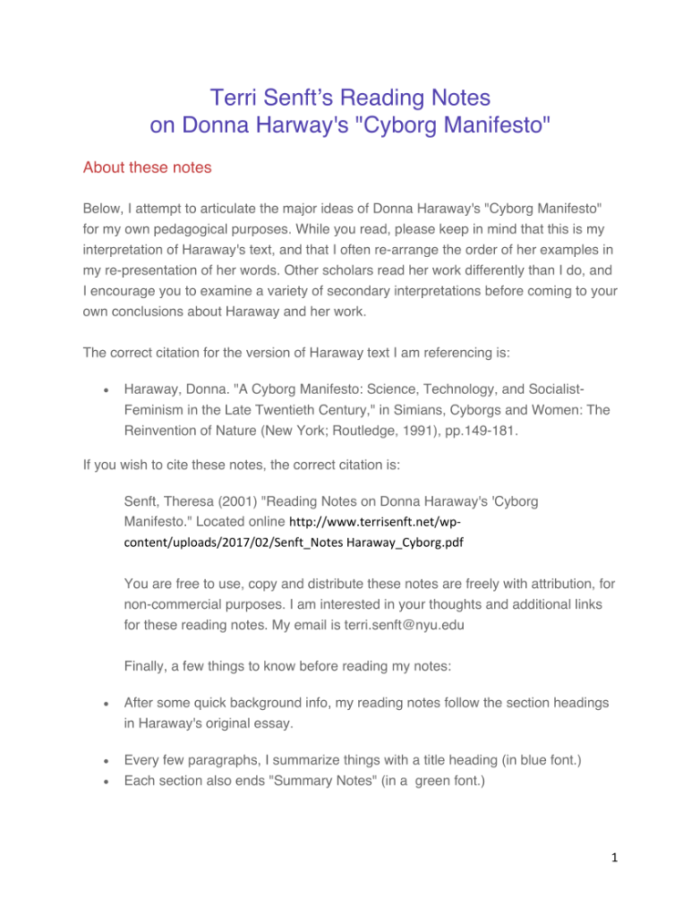 Donna Haraway Cyborg Manifesto Summary