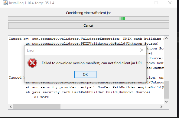 Failed to Download Version Manifest Forge