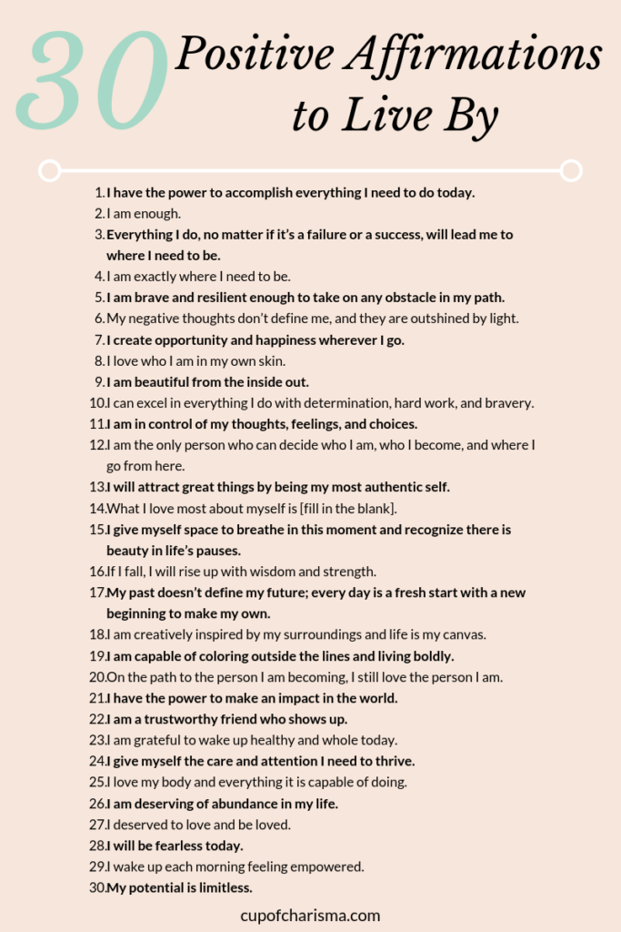 Printable List of Positive Affirmations